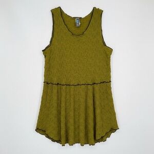 Vintage Noblu Textured Tank Dress Pucker Knit Green Lettuce Hem USA Made Y2K XL